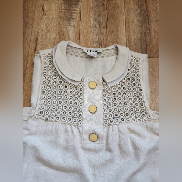 Chloe By Phoebe Philo Porcelain baby doll embroidery rhinestone Shift Dress L. - Picture 3 of 8